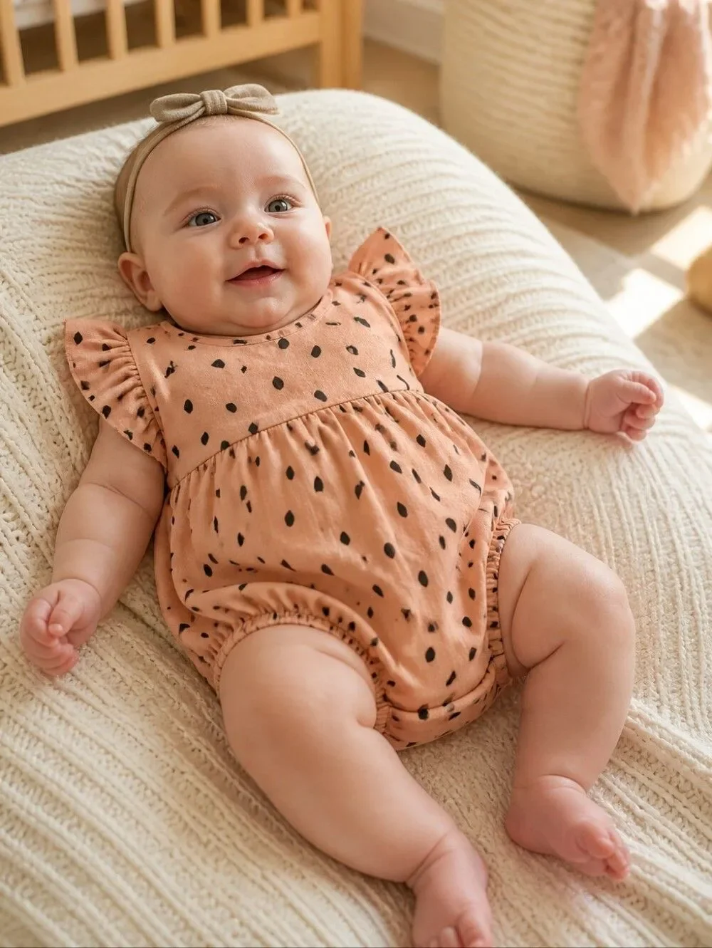 Jessica Simpson Baby Girl 3/6M Ruffle Infant Onesie Peach Snap 1pc Bodysuit